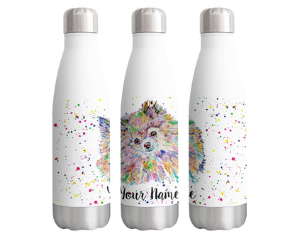 Vixar Pomeranian Personalised Custom Bottle with your Text/name Watercolour Art Dog pet Bottle double Wall insulated Stainless steel sport Drinks 500ml