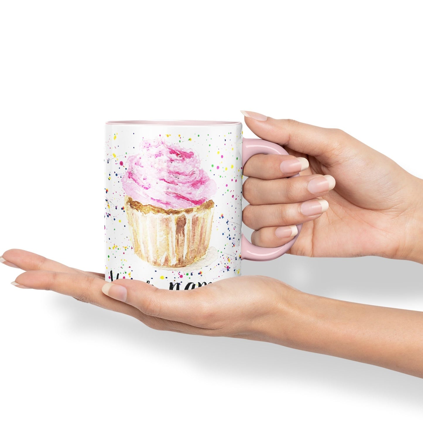 Vixar Personalised with Your Text Cupcake Cake Watercolour Art Coloured Ceramic Mug Cup Gift 330ml 11oz Custom Work Office Tea Coffee