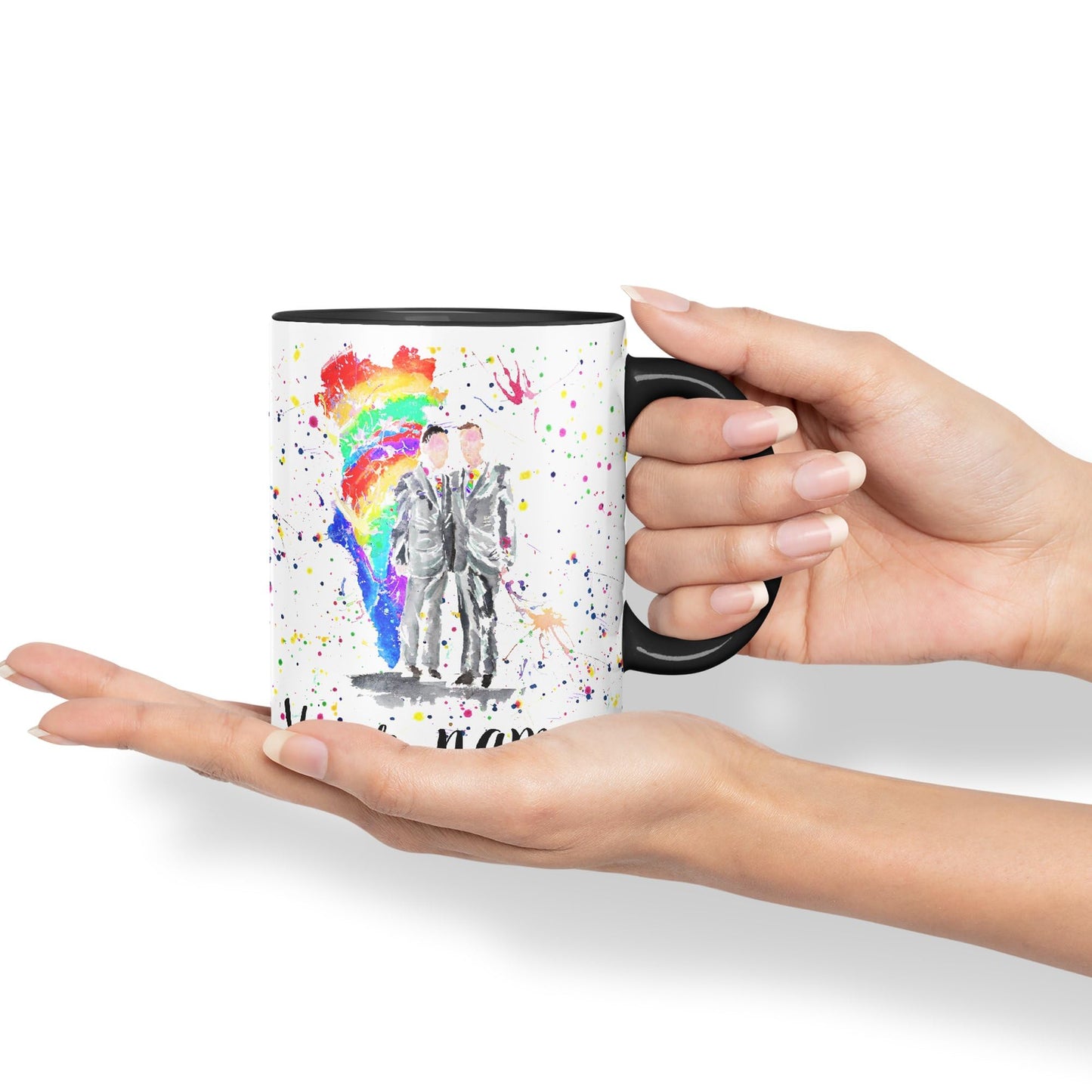 Vixar Personalised with Your Text Wedding Mr and Mr Pride Gay Art Coloured Ceramic Mug Cup Gift 330ml 11oz Custom Work Office Tea Coffee