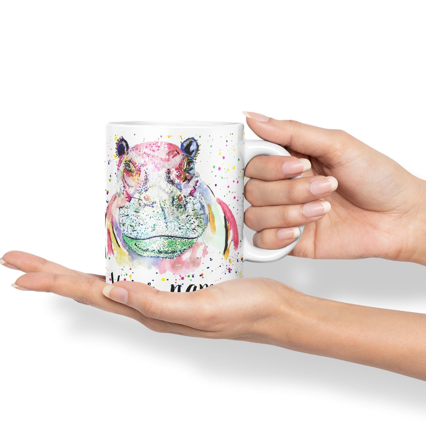 Vixar Personalised with Your Text Hippopotamus Hippo Wild Animals Watercolour Art Coloured Ceramic Mug Cup Gift 330ml 11oz Custom Work Office Tea Coffee