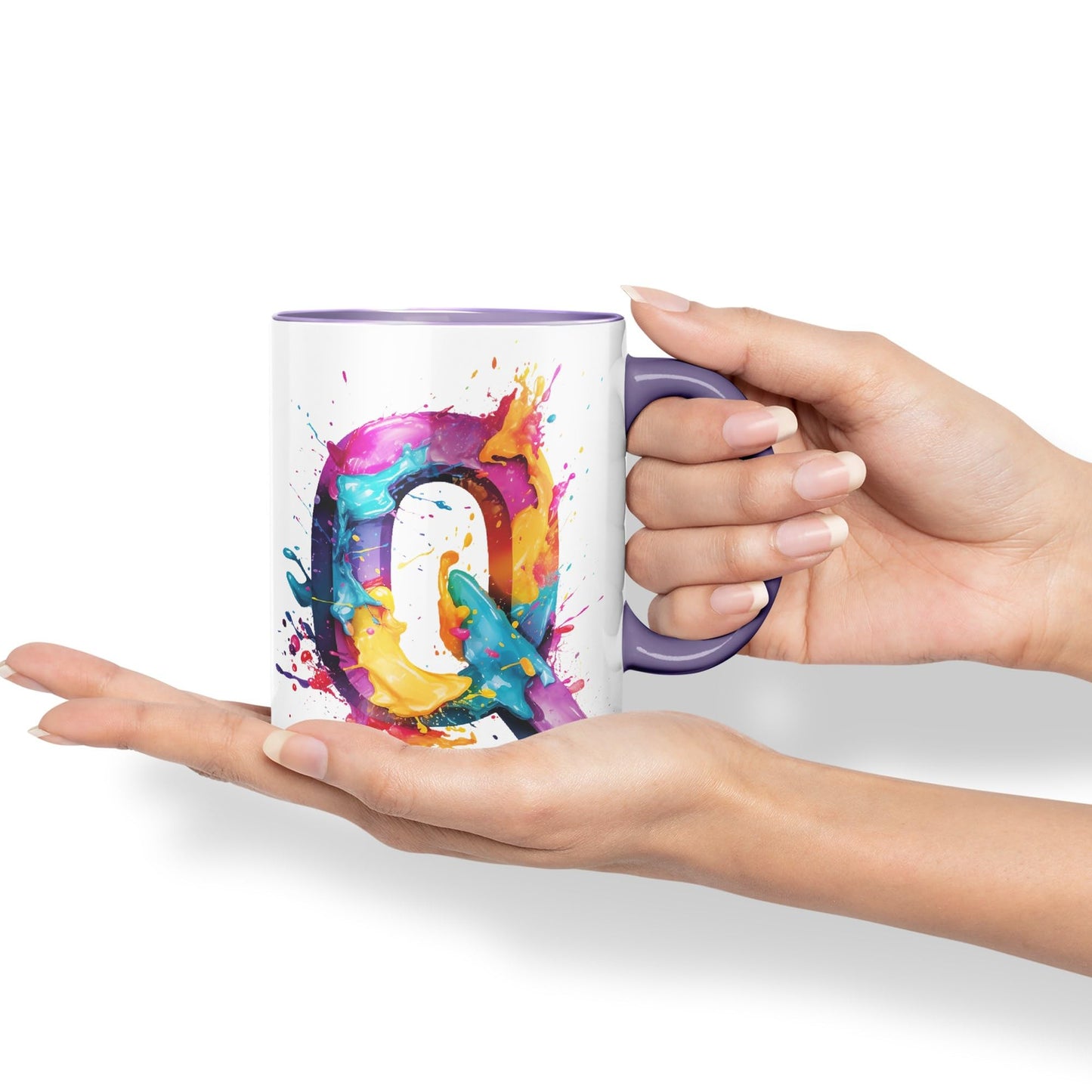 Letter Q mug, Alphabet Letter Q Monogram watercolour Ceramic Coloured Mug Cup for Tea Coffee Hot brew 330ml 11Oz Gift