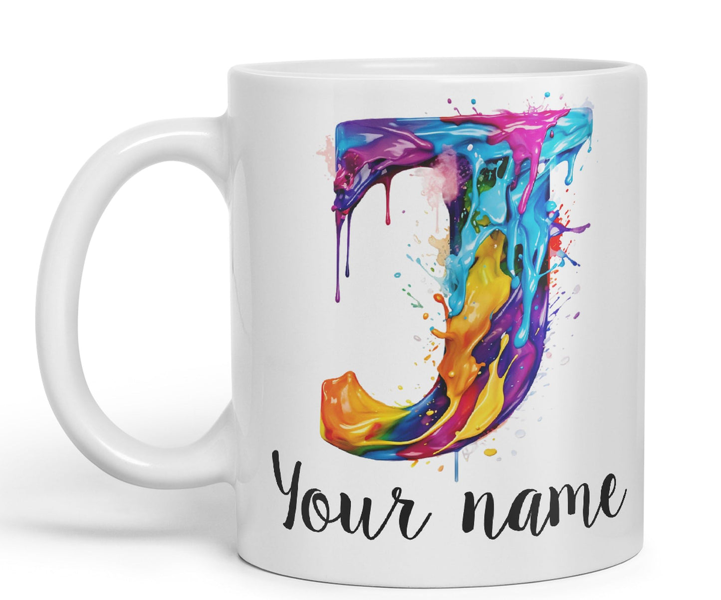 Personalised Letter J mug, Alphabet cusomized custom Letter J Monogram watercolour Ceramic Coloured Mug Cup for Tea Coffee Hot brew 330ml 11Oz Gift