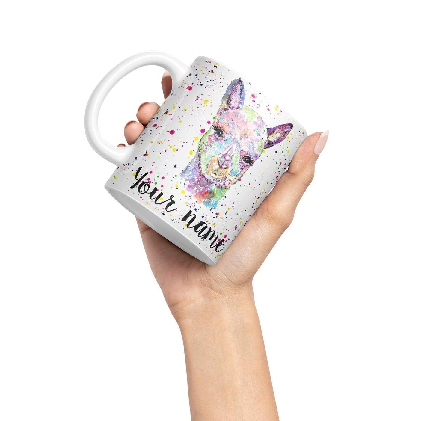 Vixar Personalised with Your Text Alpaca Llama Watercolour Art Coloured Ceramic Mug Cup Gift 330ml 11oz Custom Work Office Tea Coffee