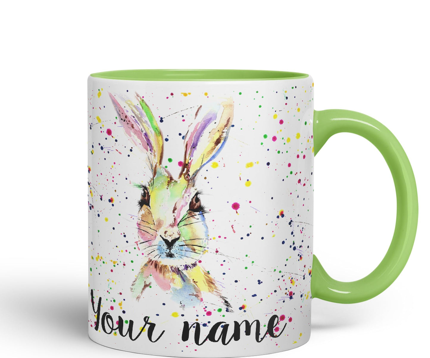 Vixar Personalised with Your Text Hare Bunny Rabbit Watercolour Art Coloured Ceramic Mug Cup Gift 330ml 11oz Custom Work Office Tea Coffee