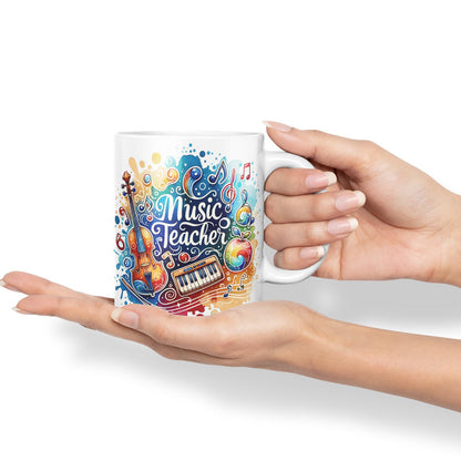 Vixar Music Teacher Mug Thank You, End of School Gift Ceramic Coloured Mug Cup for Tea Coffee Hot Brew 330ml 11Oz Gift