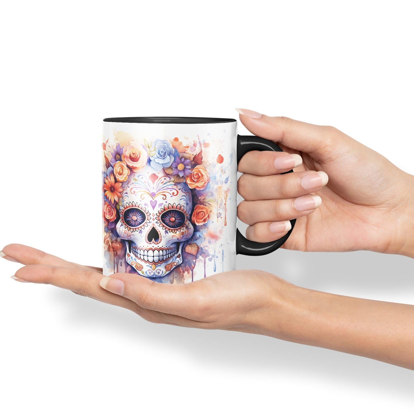 Sugar Skull and Roses Ceramic Coloured Mug Cup for Tea Coffee Hot Brew 330ml 11Oz Gift sk5