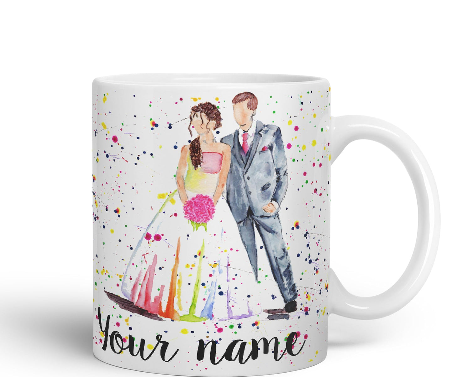 Vixar Personalised with Your Text Wedding Mr and Mrs Bride and Groom Art Coloured Ceramic Mug Cup Gift 330ml 11oz Custom Work Office Tea Coffee