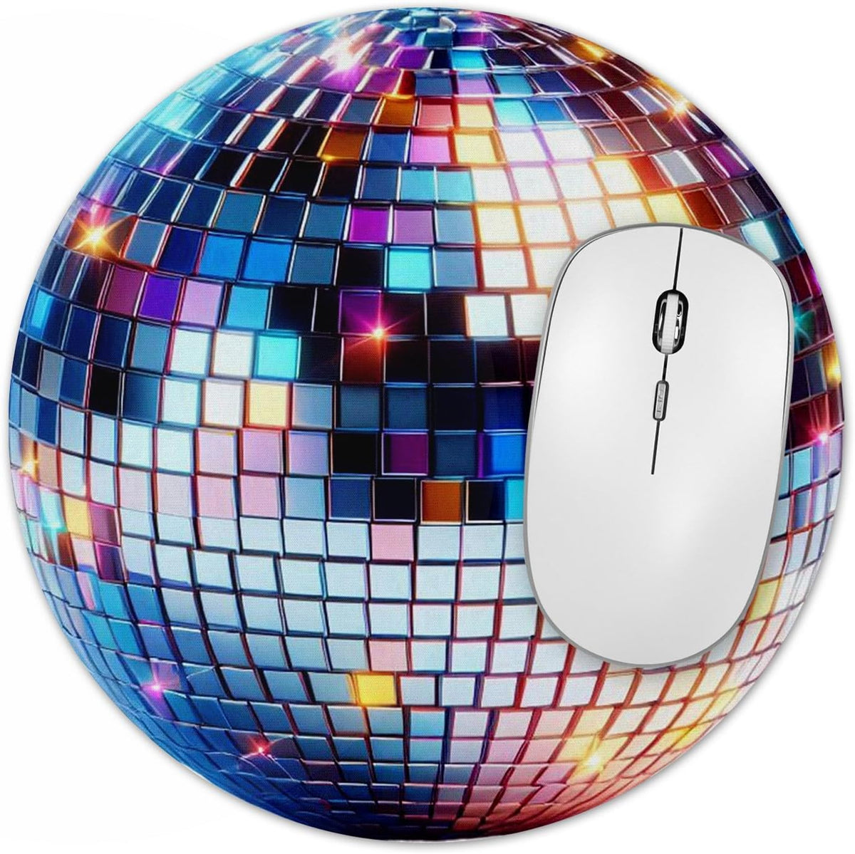 Vixar Colourful Disco Ball Round Mouse Mat – Party Fabric Mouse Pad with 5mm Non-Slip Rubber Base, 202mm (Colourful ball)