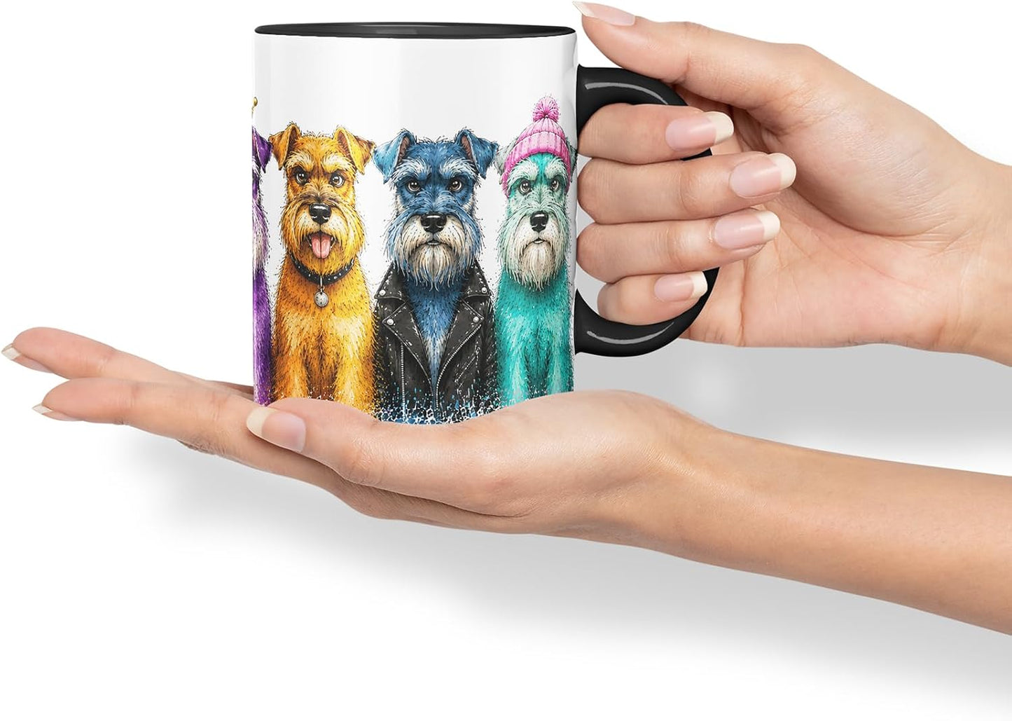 Vixar Schnauzer Dog Mug – Cute Schnauzer Coloured Ceramic Mug Cup Gift, 11oz (Black)
