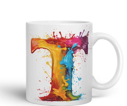 Letter T mug, Alphabet Letter T Monogram watercolour Ceramic Coloured Mug Cup for Tea Coffee Hot brew 330ml 11Oz Gift