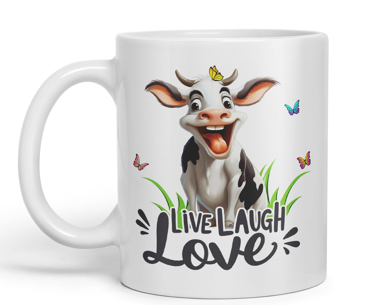 Life Laugh Love Cow Joke sarkasm Sarcastic Ceramic Coloured Mug Cup for Tea Coffee Hot Brew 330ml 11Oz Gift