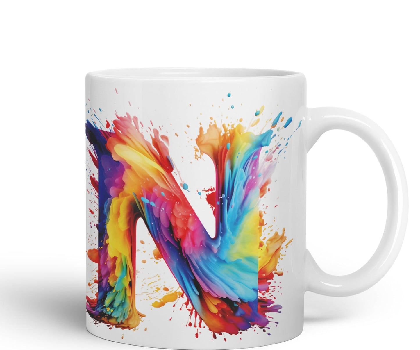Letter N mug, Alphabet Letter N Monogram watercolour Ceramic Coloured Mug Cup for Tea Coffee Hot brew 330ml 11Oz Gift