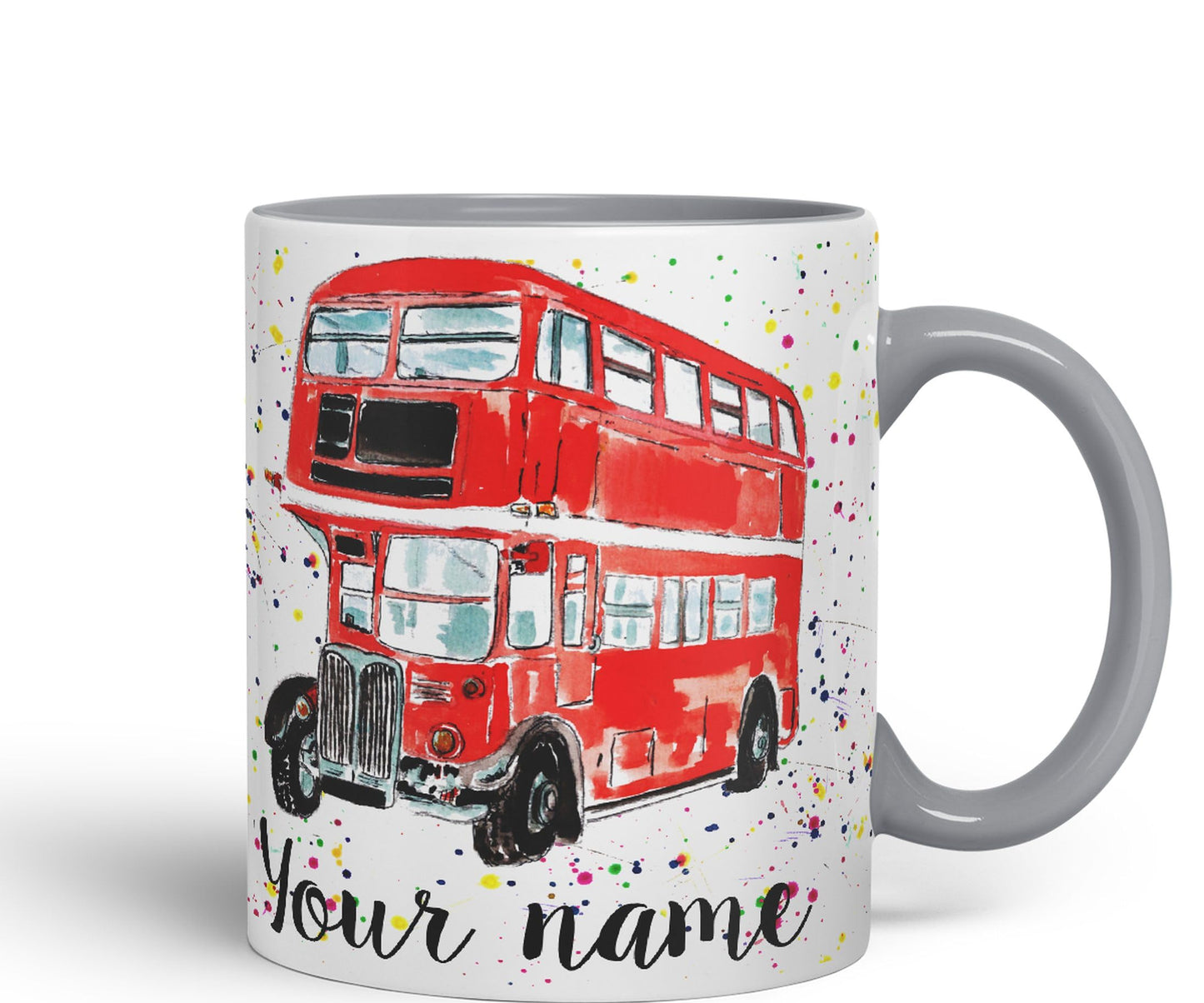 Vixar Personalised with Your Text Red Bus Classic London Busses Watercolour Art Coloured Ceramic Mug Cup Gift 330ml 11oz Custom Work Office Tea Coffe