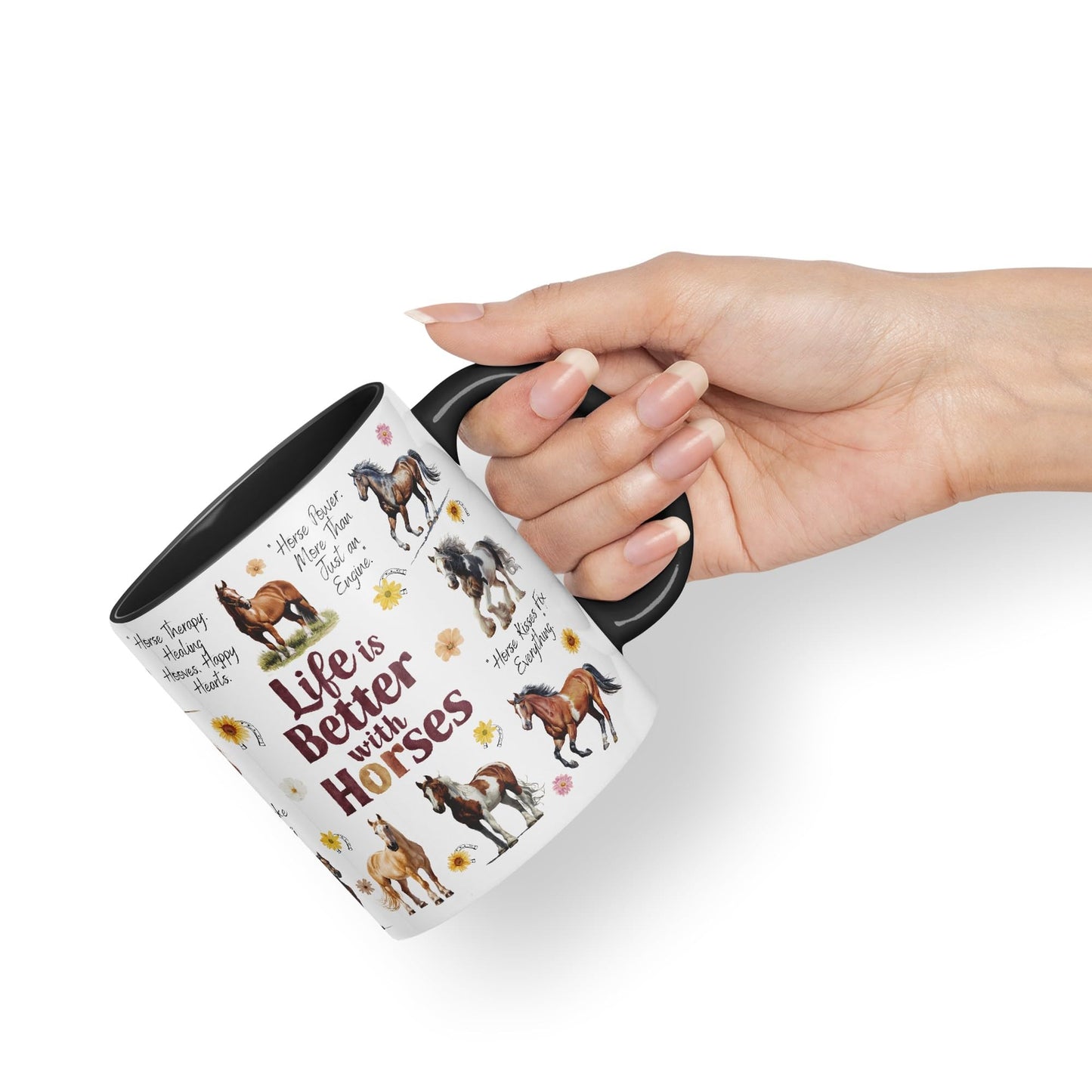 Life is better with Horses horse joke Ceramic Coloured Mug Cup for Tea Coffee Hot brew 330ml 11Oz Gift