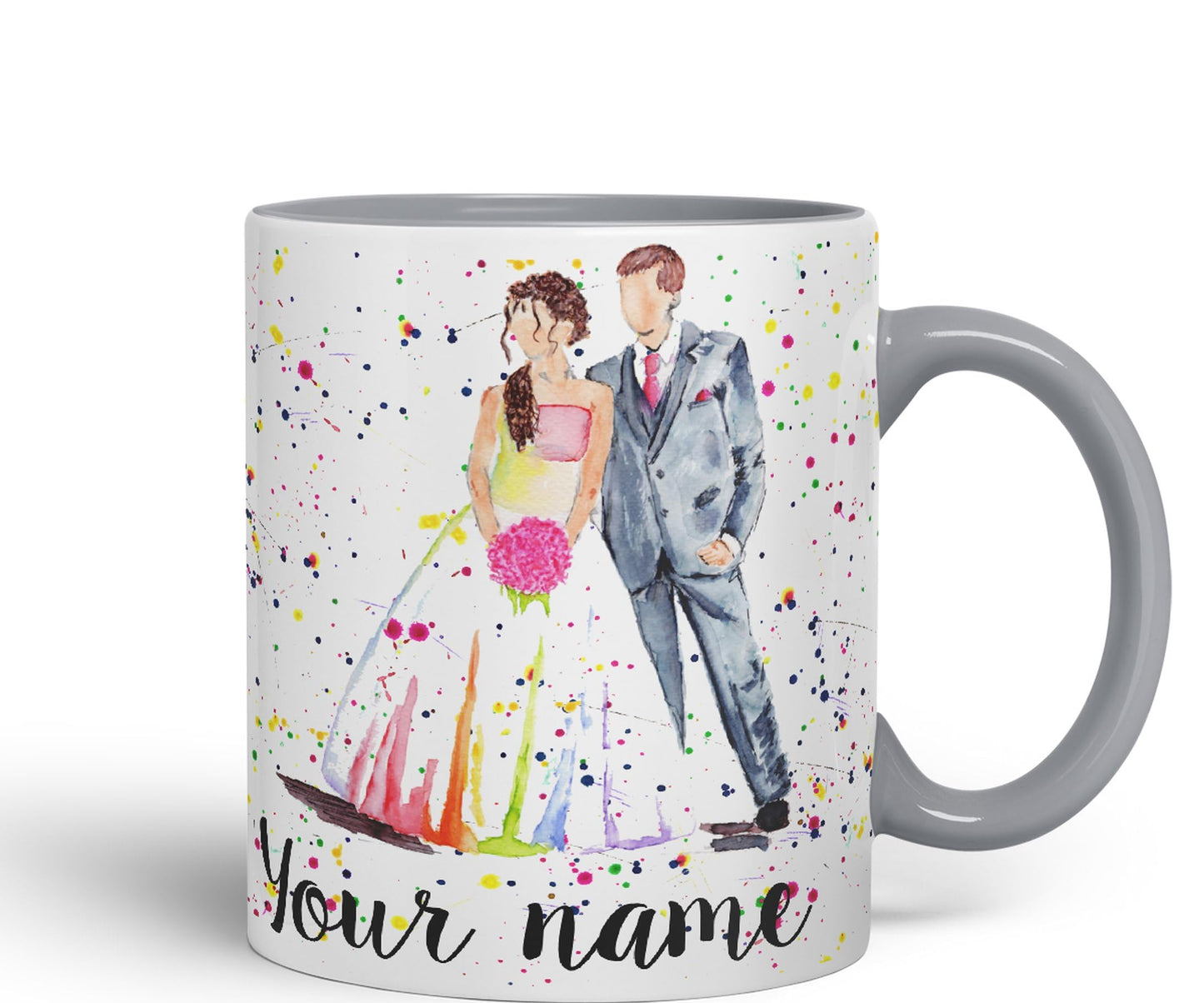 Vixar Personalised with Your Text Wedding Mr and Mrs Bride and Groom Art Coloured Ceramic Mug Cup Gift 330ml 11oz Custom Work Office Tea Coffee