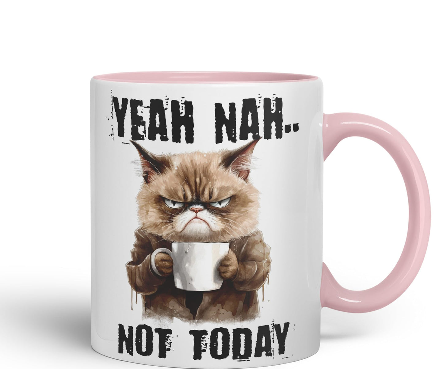 Yeah Nah.. Not Today, Cat Gift Sarcastic Joke Ceramic Coloured Mug Cup for Tea Coffee Hot Brew 330ml 11Oz