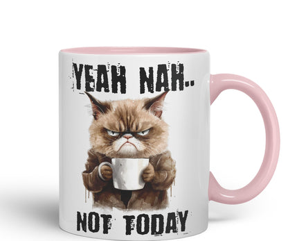 Yeah Nah.. Not Today, Cat Gift Sarcastic Joke Ceramic Coloured Mug Cup for Tea Coffee Hot Brew 330ml 11Oz