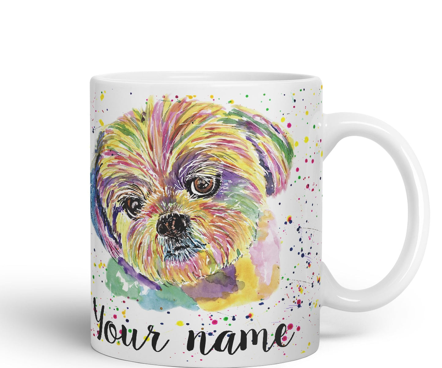 Vixar Personalised with Your Text Shih Tzu Dog Pet Animal Watercolour Art Coloured Ceramic Mug Cup Gift 330ml 11oz Custom Work Office Tea Coffee (O1)