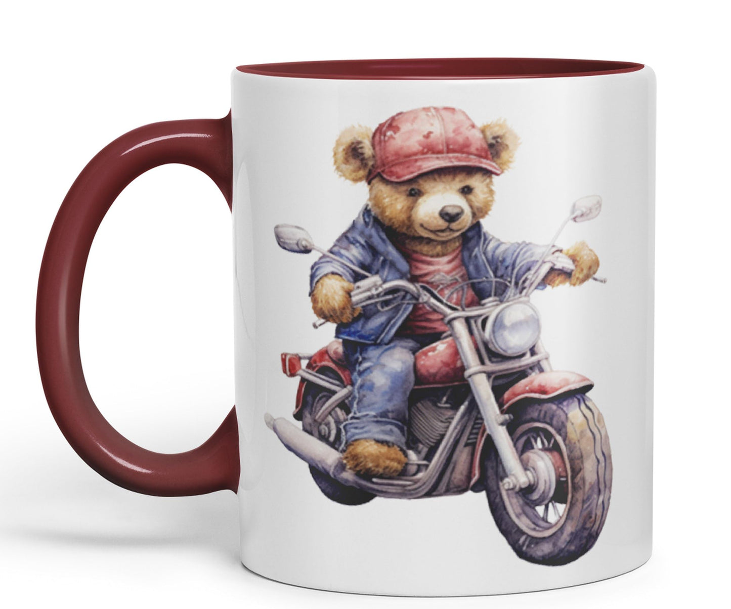 Vixar Teddy Bear Biker Motorbike Ceramic Mug Coloured Mug Cup Gift Birthday Work Office Tea Coffee