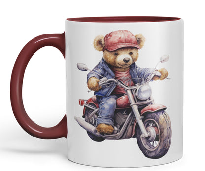 Vixar Teddy Bear Biker Motorbike Ceramic Mug Coloured Mug Cup Gift Birthday Work Office Tea Coffee