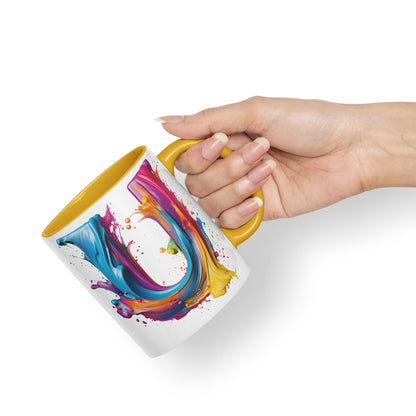 Letter U mug, Alphabet Letter U Monogram watercolour Ceramic Coloured Mug Cup for Tea Coffee Hot brew 330ml 11Oz Gift
