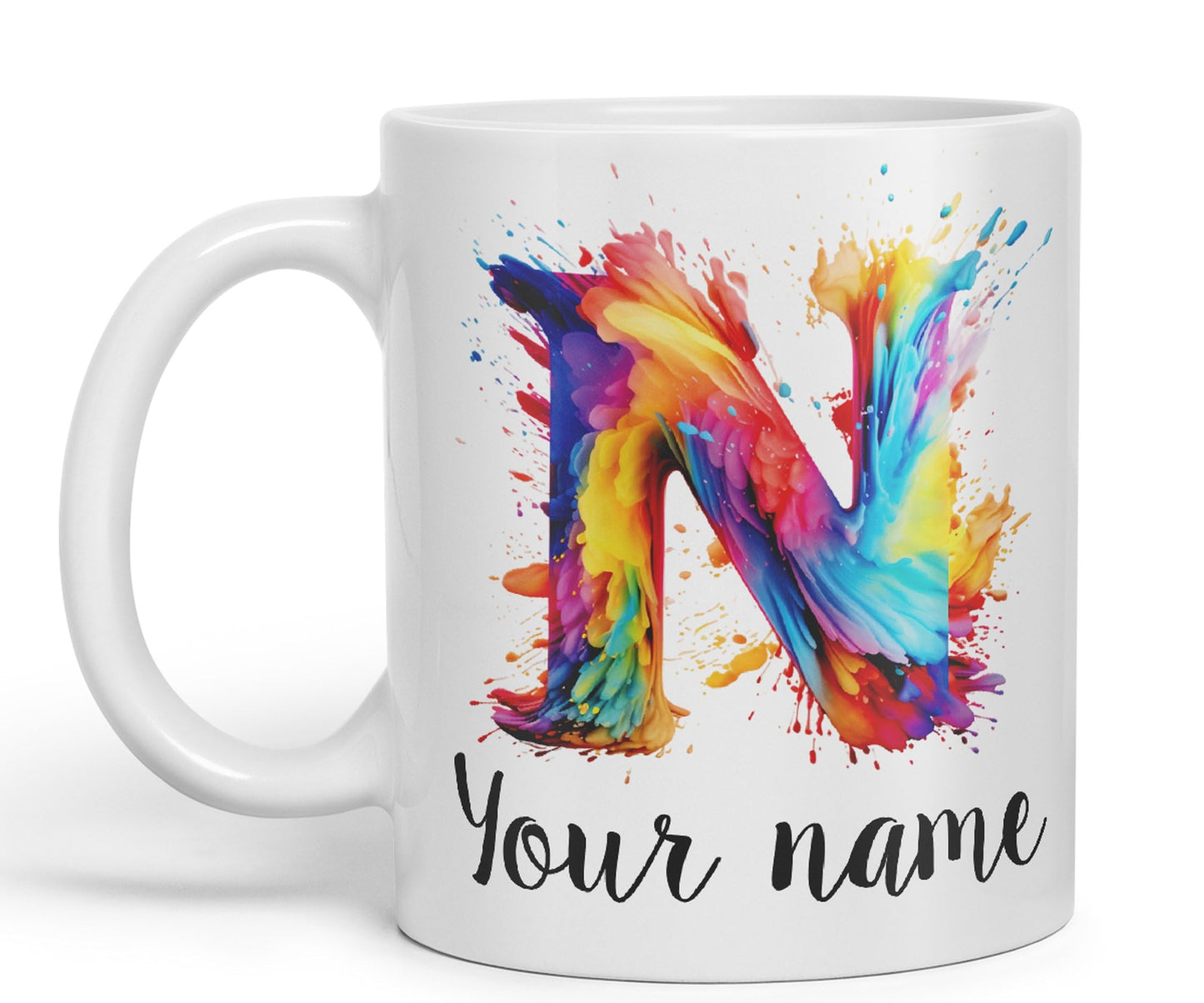 Personalised Letter N mug, Alphabet cusomized custom Letter N Monogram watercolour Ceramic Coloured Mug Cup for Tea Coffee Hot brew 330ml 11Oz Gift