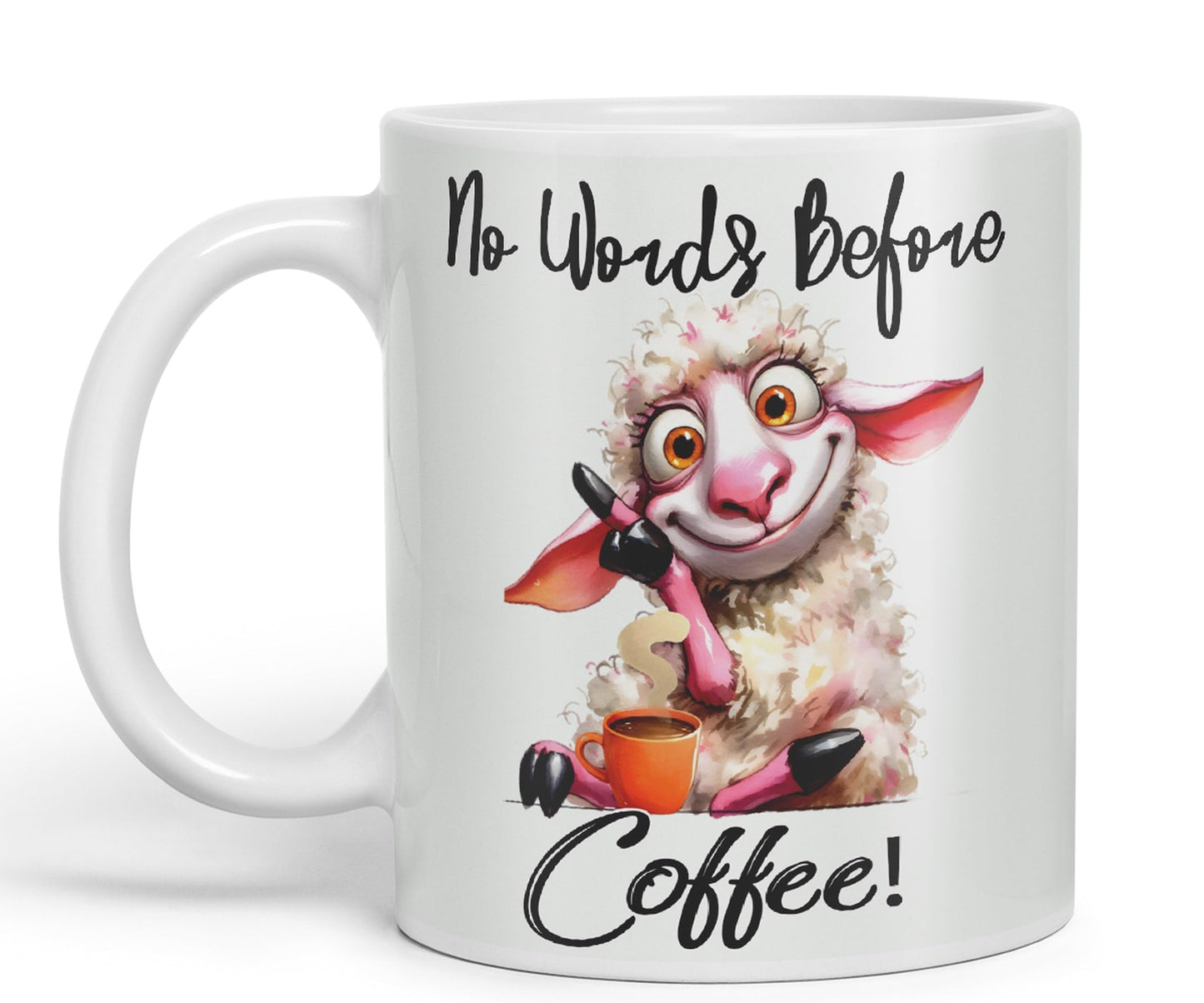 No Words Before Coffee! Sheep Joke sarkasm Sarcastic Ceramic Coloured Mug Cup for Tea Coffee Hot Brew 330ml 11Oz Gift