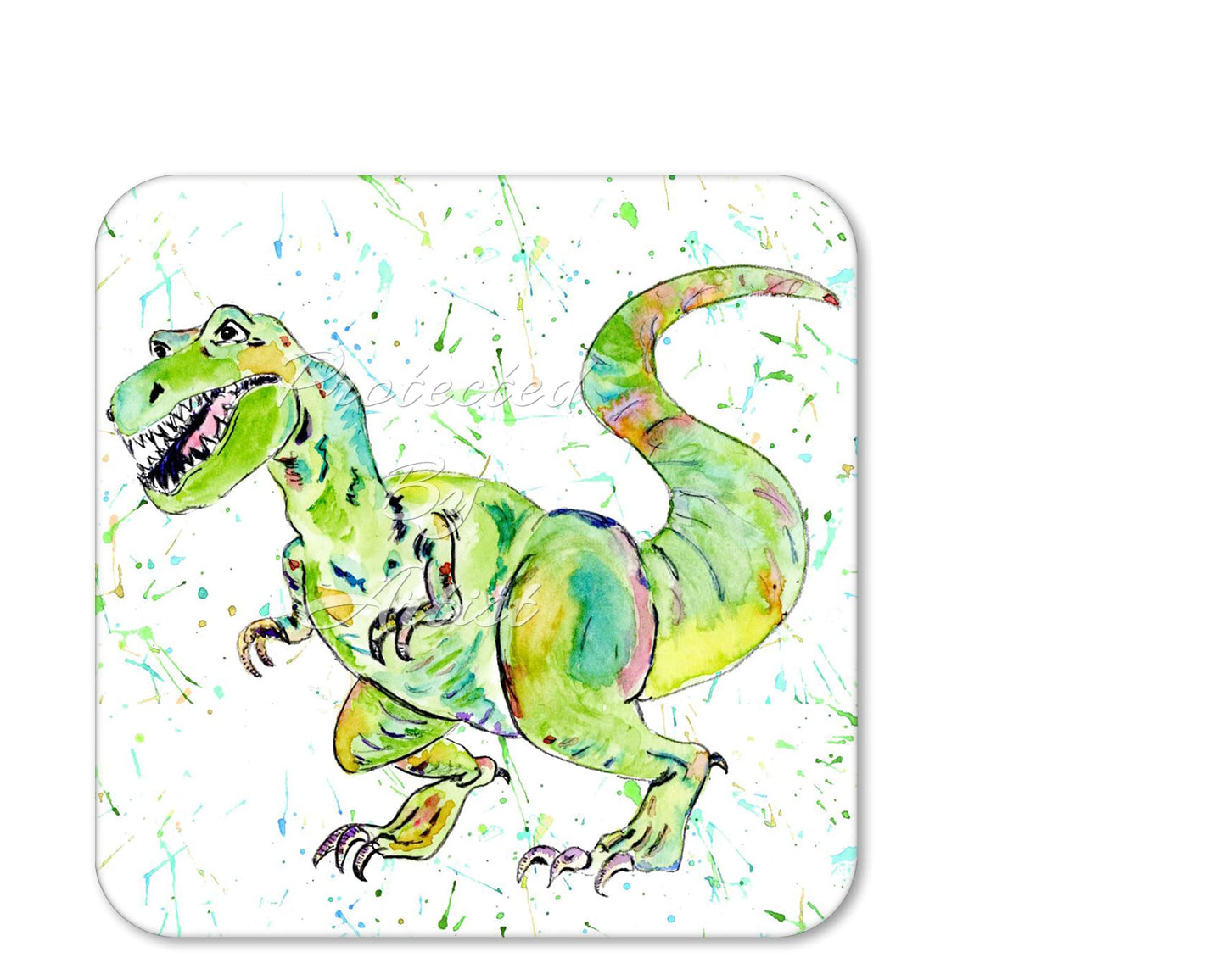 Coaster Dinosaur Tyrannosaurus T-Rex Coasters Watercolour Art Gift Work Office Dining Tea coffee