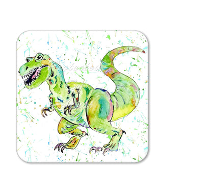 Coaster Dinosaur Tyrannosaurus T-Rex Coasters Watercolour Art Gift Work Office Dining Tea coffee