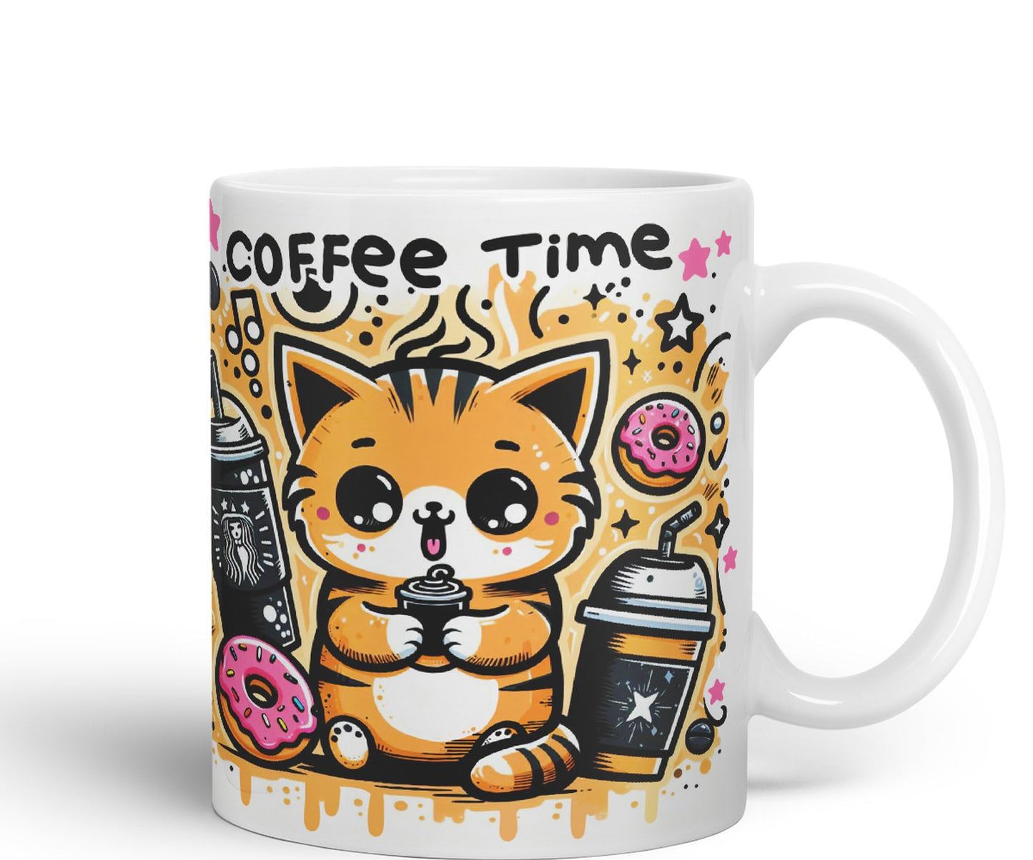 Coffee Time cat Kitten Joke sarkasm Sarcastic Ceramic Coloured Mug Cup for Tea Coffee Hot Brew 330ml 11Oz Gift V1Y