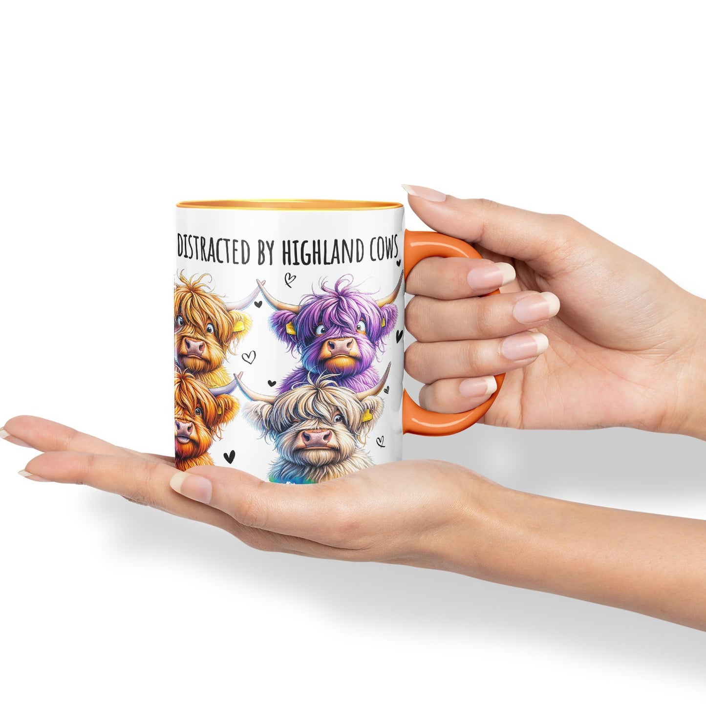 Easily Distracted by Highland Cows Scottish Farm Animals Ceramic Coloured Mug Cup for Tea Coffee Hot Brew 330ml 11Oz Gift