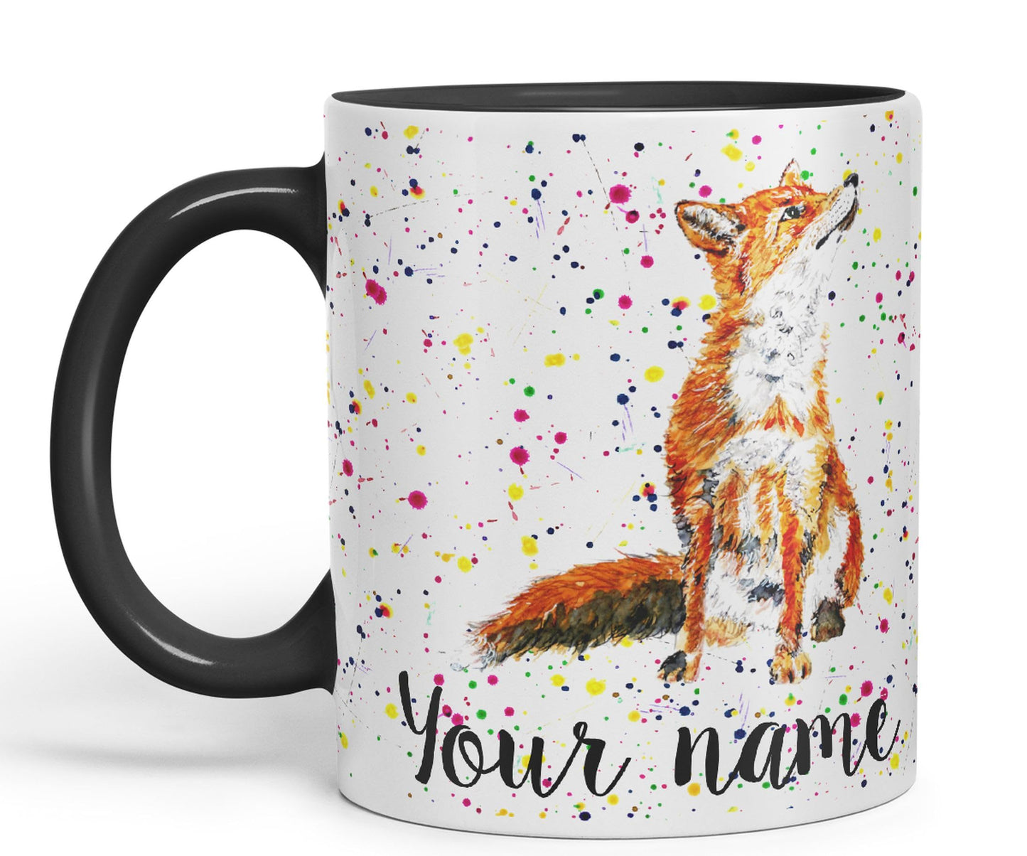 Vixar Personalised with Your Text Fox British Wildlife Animals Watercolour Art Coloured Ceramic Mug Cup Gift 330ml 11oz Custom Work Office Tea Coffee