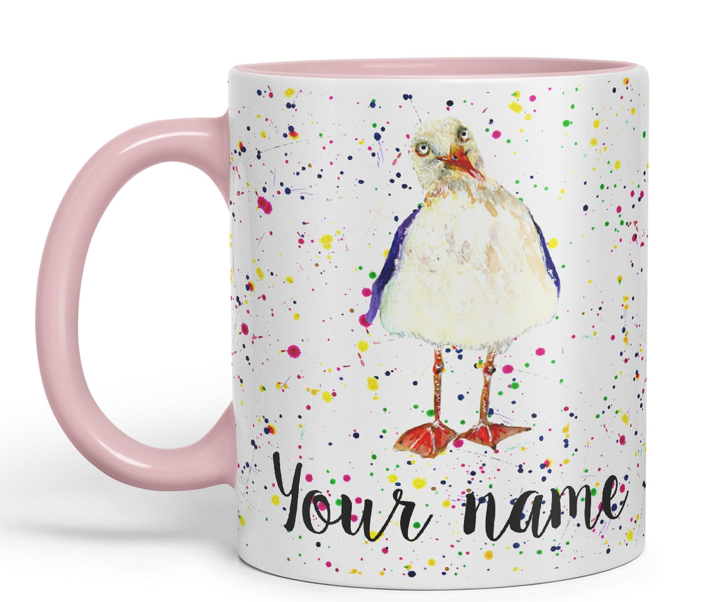 Personalised mug with Your Text name Seagull Sea Bird animals Watercolour Art Coloured Ceramic Mug Cup Gift 330ml 11oz Custom Work Office Tea Coffee