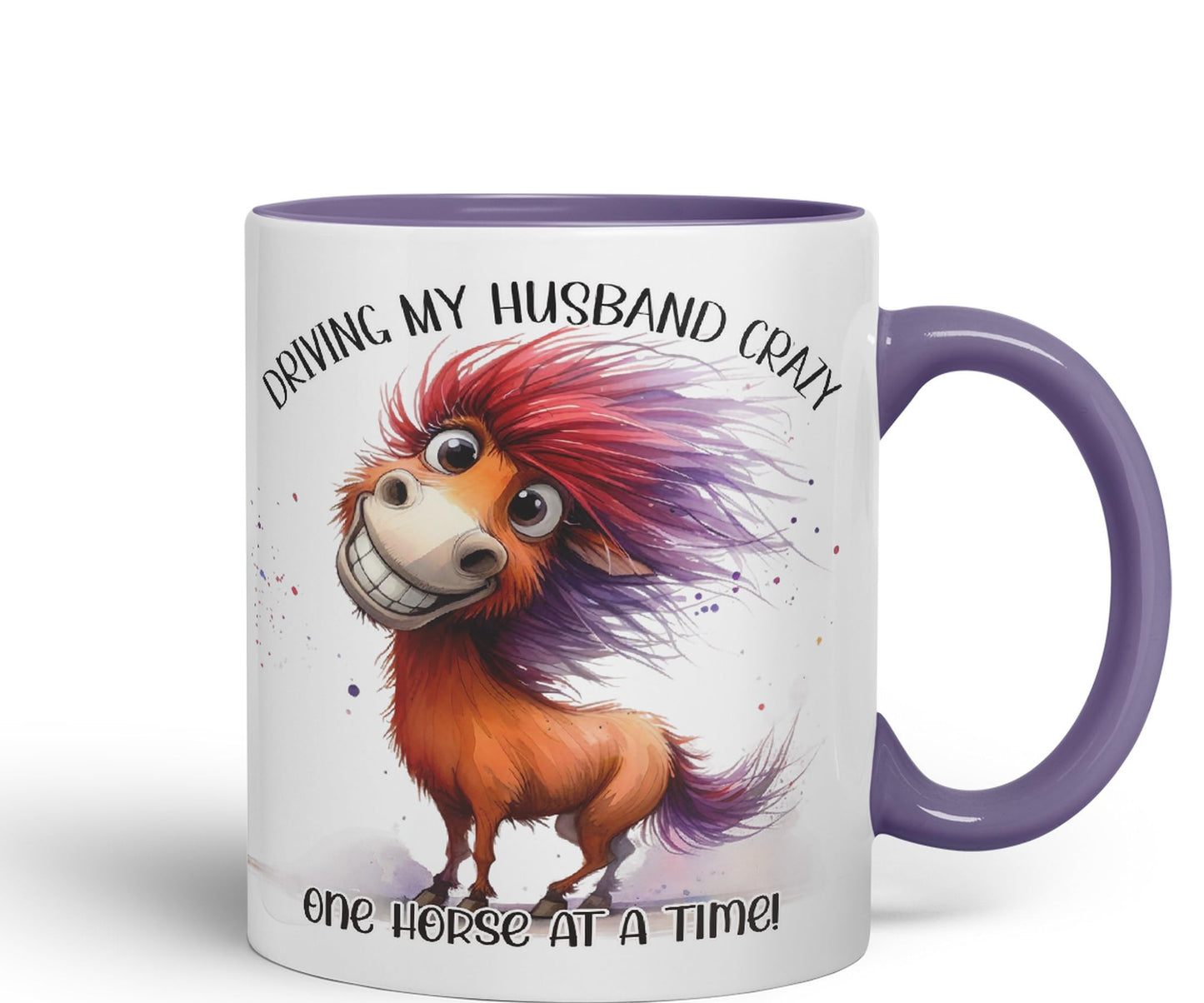 Driving My Husband Crazy, One Horse at at a Time Joke sarkasm Sarcastic Ceramic Coloured Mug Cup for Tea Coffee Hot Brew 330ml 11Oz Gift