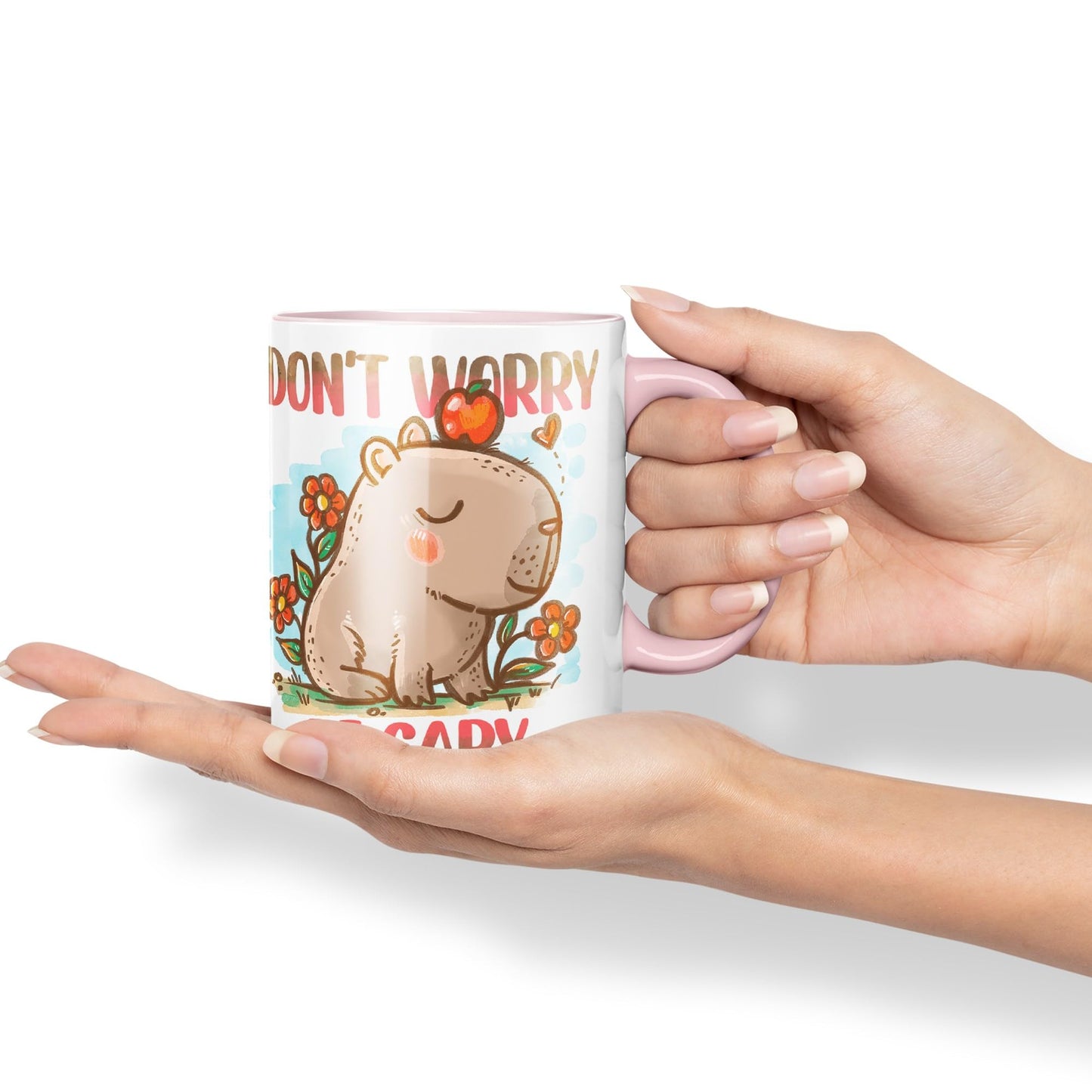 Vixar Capybara Don't Worry Be Capy Kawaii Joke Coloured Ceramic Mug Cup Gift 330ml 11oz Work Office Tea Coffee