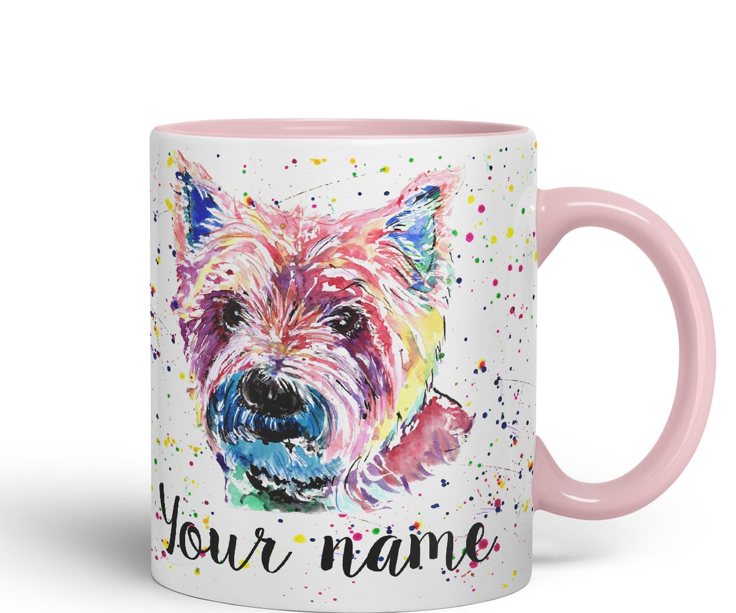 Personalised mug with Your Text name West Highland terrier Scottish animals Watercolour Art Coloured Ceramic Mug Cup Gift 330ml 11oz Custom Work Office Tea Coffee