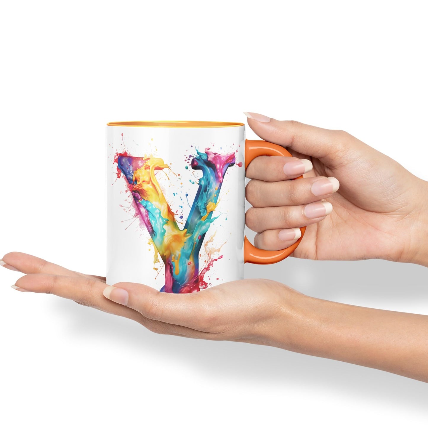 Letter Y mug, Alphabet Letter R Monogram watercolour Ceramic Coloured Mug Cup for Tea Coffee Hot brew 330ml 11Oz Gift