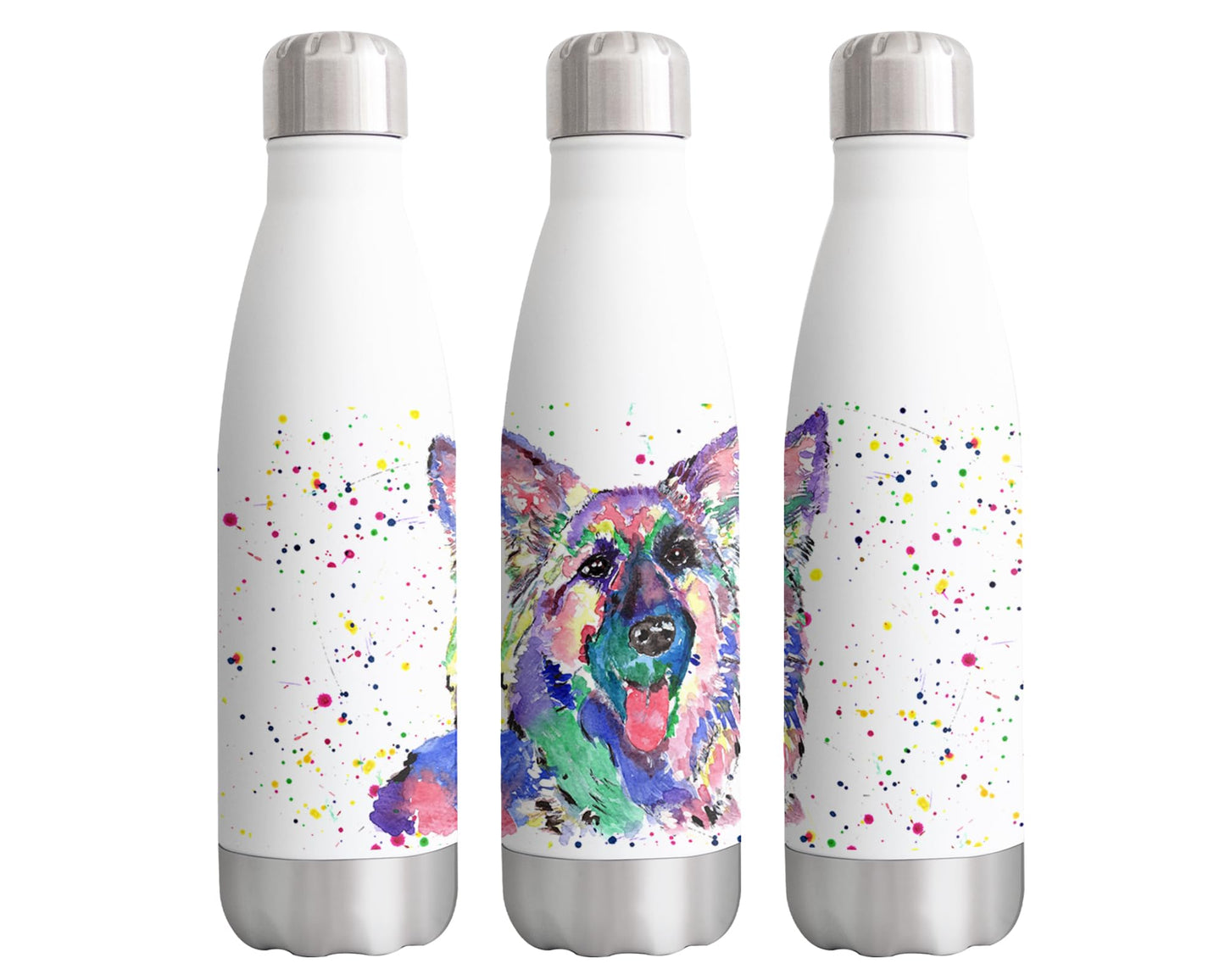 Vixar German Stepherd Dog Pet Animals Watercolour Bottle double Wall insulated Stainless steel sport Drinks 500ml