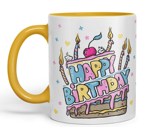 Vixar Happy Birthday Mug Cake Ceramic Coloured Mug Cup Gift Tea Coffee Christmas Office Home