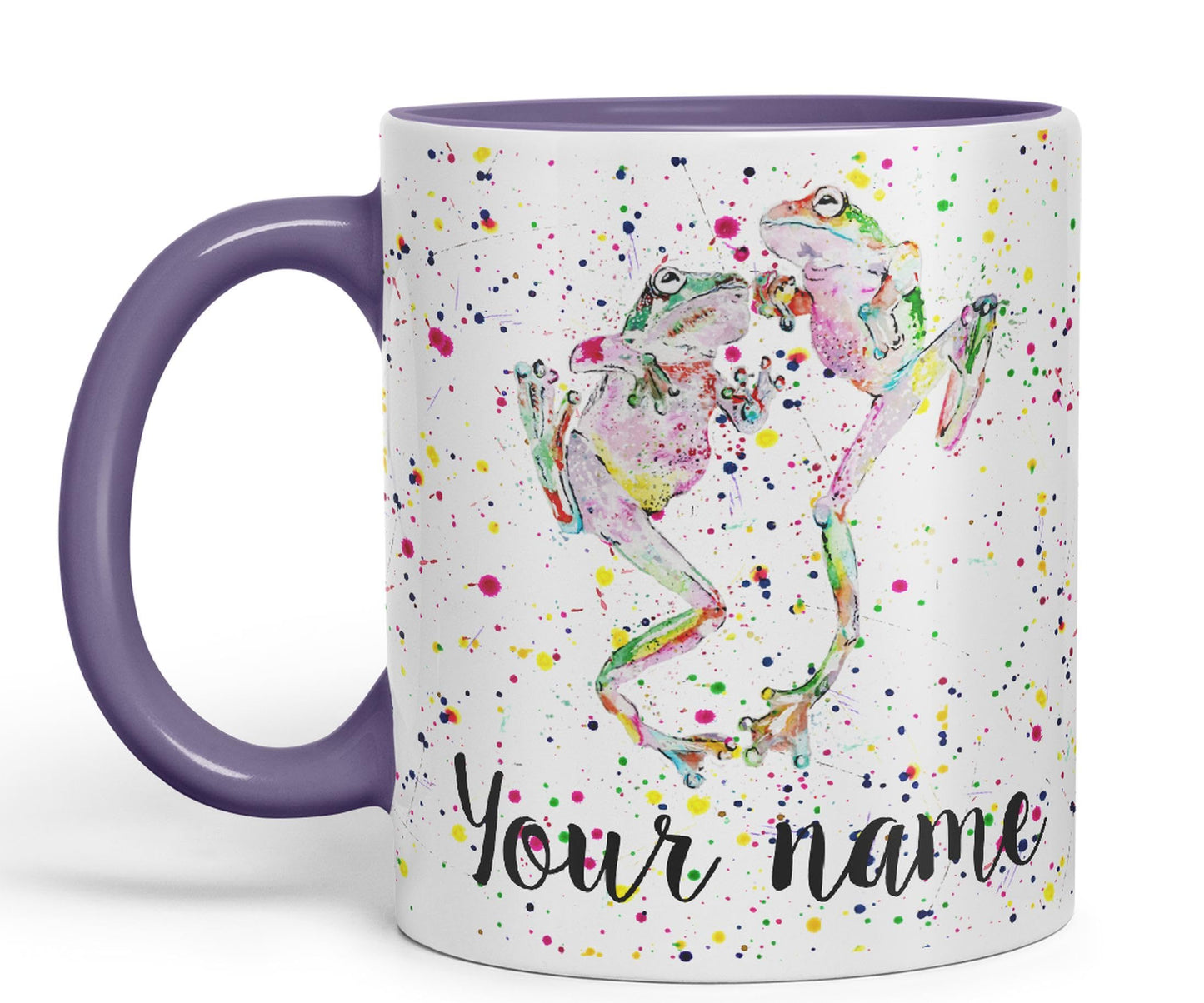 Personalised mug with Your Text name dancing Frogs Frog animals Watercolour Art Coloured Ceramic Mug Cup Gift 330ml 11oz Custom Work Office Tea Coffee