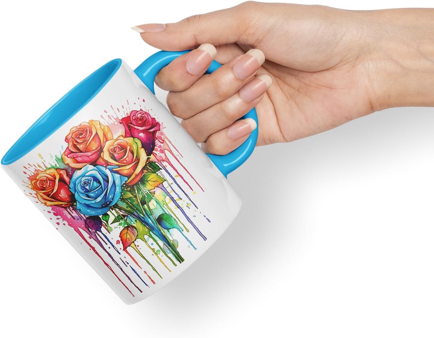 Vixar Rose Garden Classic Mug Coloured Ceramic Mug Cup Gift, 11oz (Light Blue)