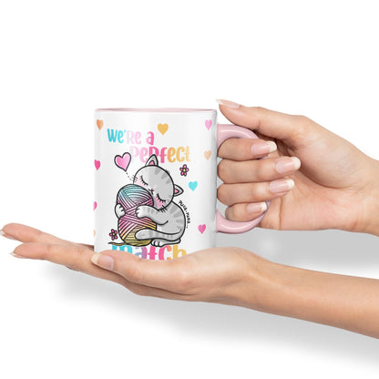 We're a Perfect Match cat Lover Coloured Ceramic Mug Cup Gift 330ml 11oz Work Office Tea Coffee Gift