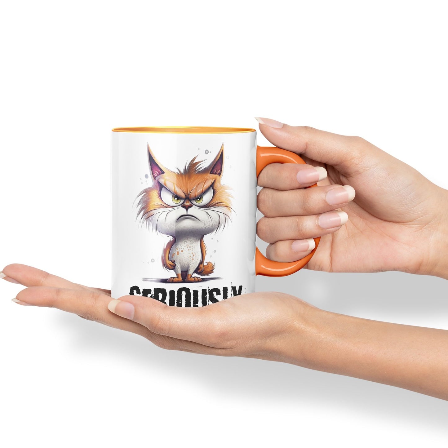 Cat Seriously kittten Joke sarkasm Sarcastic Ceramic Coloured Mug Cup for Tea Coffee Hot Brew 330ml 11Oz Gift