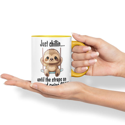 Just Chillin.. Until The Straps on My Mood Swing SNAP! Sarcastic Joke Ceramic Coloured Mug Cup for Tea Coffee Hot Brew 330ml 11Oz