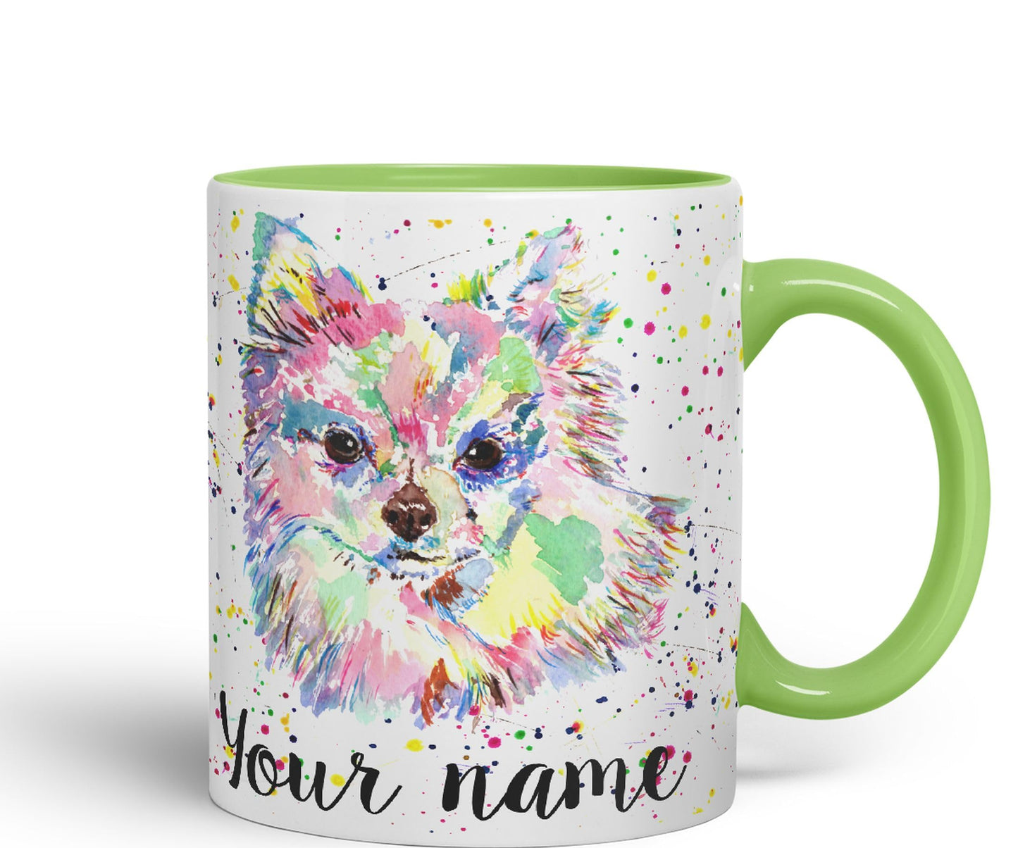 Vixar Personalised with Your Text Chihuahua Long Hair Dog Pet Animals Watercolour Art Coloured Ceramic Mug Cup Gift 330ml 11oz Custom Work Office Tea Coffee