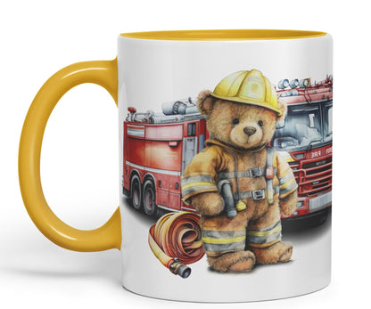 Vixar Teddy Bear Firefighter Firemen Themed Ceramic Mug Coloured Mug Cup Gift Birthday Work Office Tea Coffee