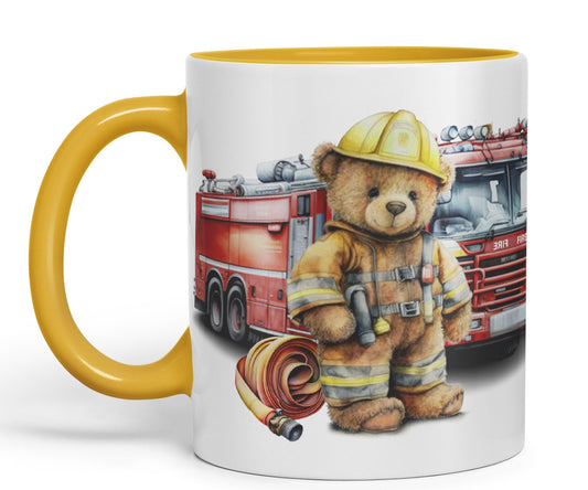 Vixar Teddy Bear Firefighter Firemen Themed Ceramic Mug Coloured Mug Cup Gift Birthday Work Office Tea Coffee
