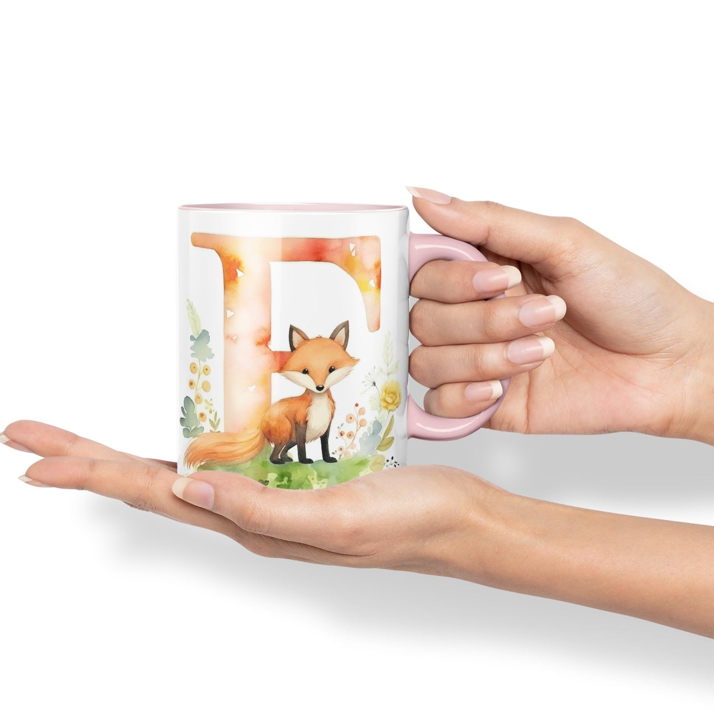Letter F mug, Animals Alphabet Letter F Monogram animal for kids Ceramic Coloured Mug Cup for Tea Coffee Hot brew 330ml 11Oz Gift