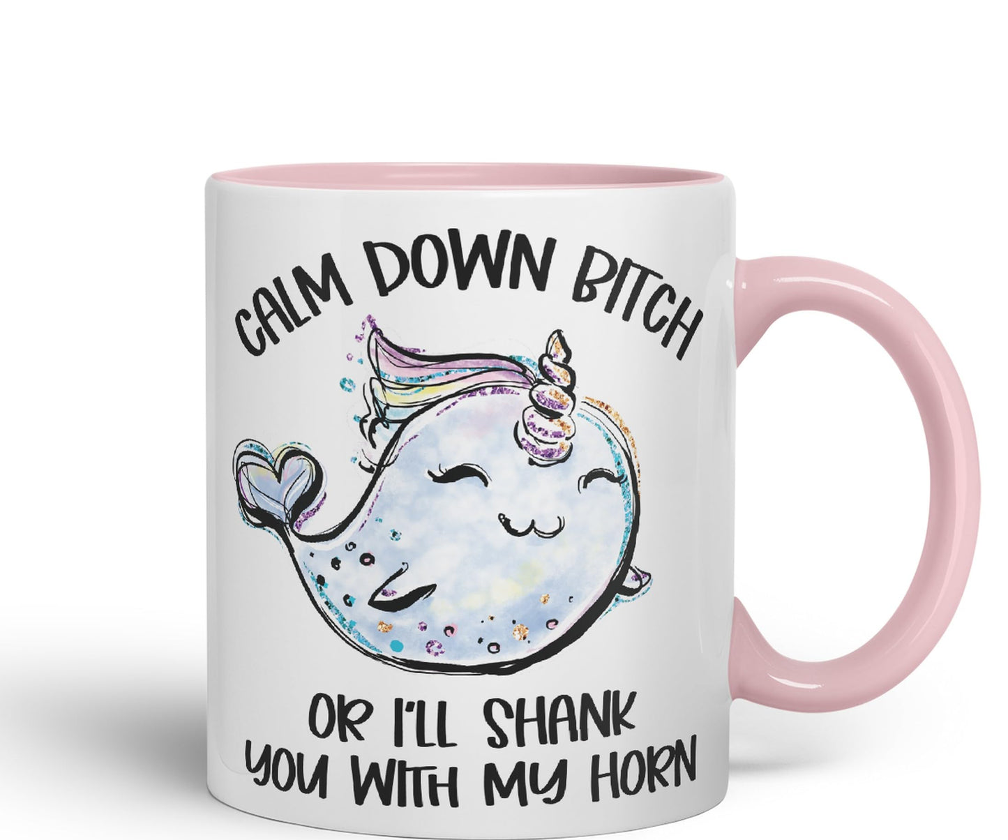 Vixar Unicorn Calm Down B... or I'll Shank You with My Horn Ceramic Coloured Mug Cup Gift Tea Coffee Christmas Office Home Sarcastic Joke