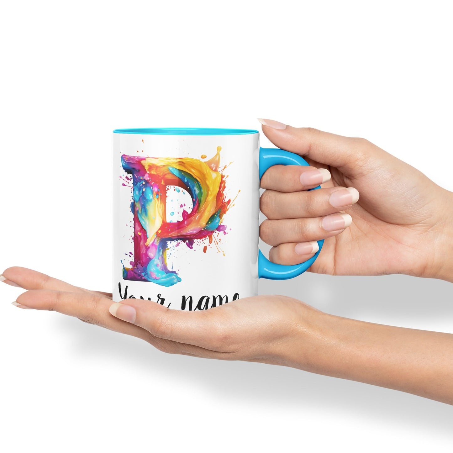 Personalised Letter P mug, Alphabet cusomized custom Letter P Monogram watercolour Ceramic Coloured Mug Cup for Tea Coffee Hot brew 330ml 11Oz Gift